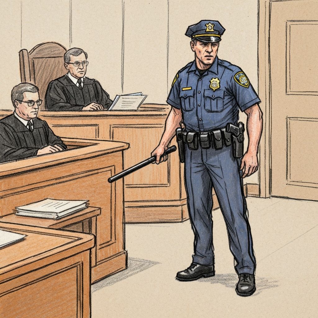Courtroom sketch of police force case - uso de fuerza policial
